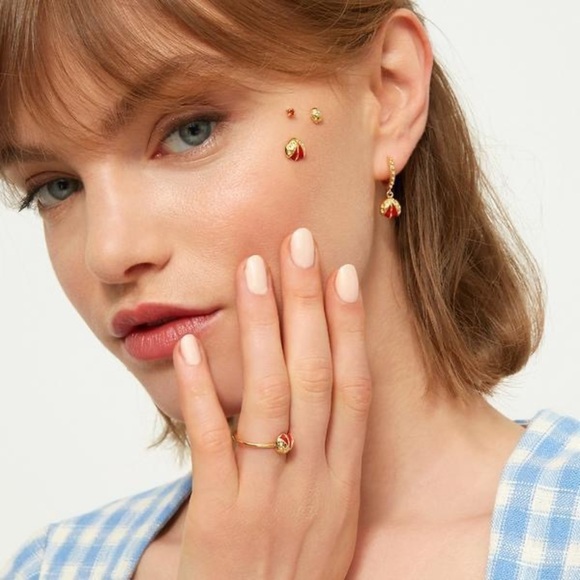 Gold-Plated Sterling Silver Enamel Coated Ladybug Ring Size 5 - Picture 2 of 5